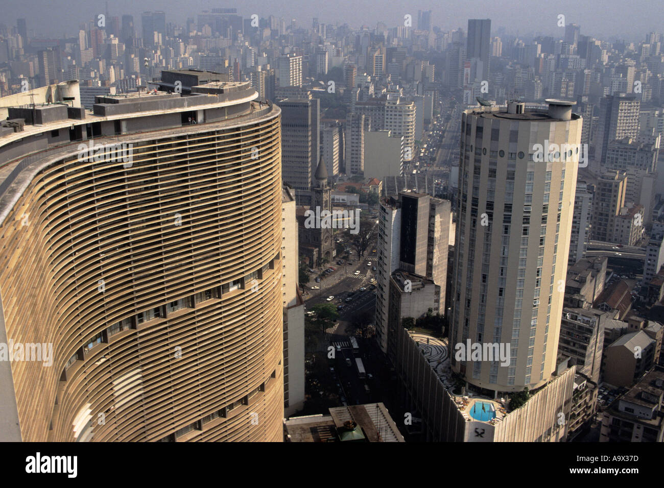 Sao Paulo, Brazil. Edificio Copan and the Hilton Hotel with the city behind. Stock Photo