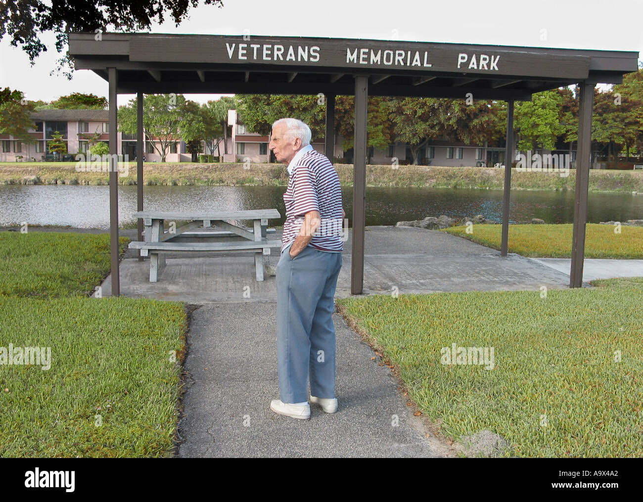 Elderly veteran visiting a park Stock Photo