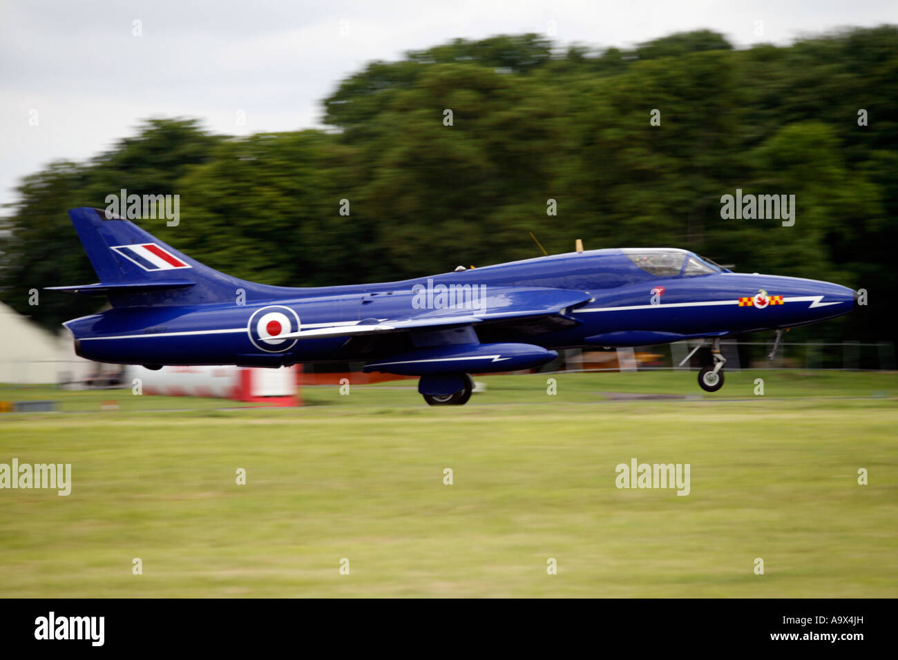 Hawker Hunter in Livery of Blue Diamonds Display Team taking off Stock Photo 12451480 Alamy