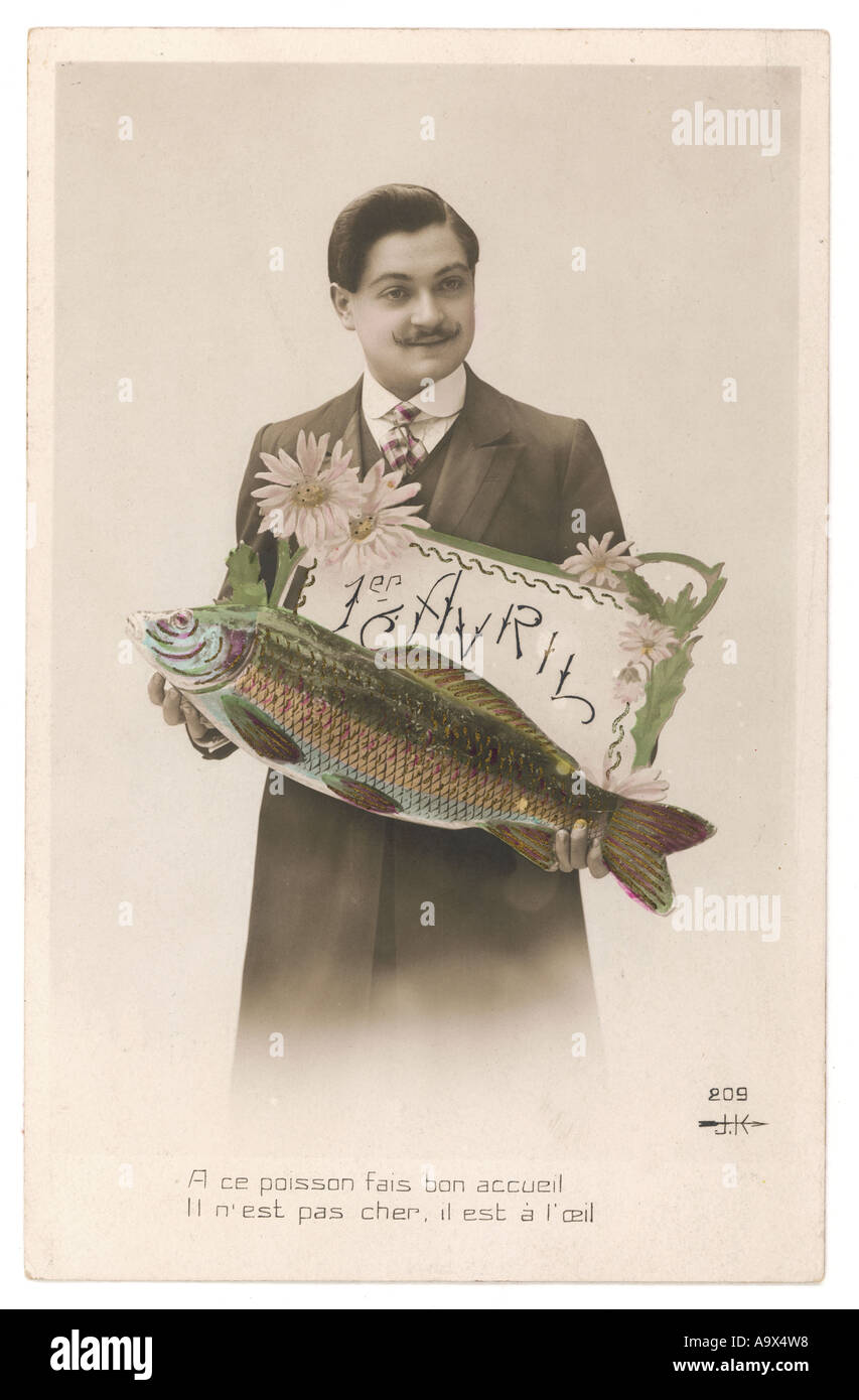April fool french card stock photo alamy