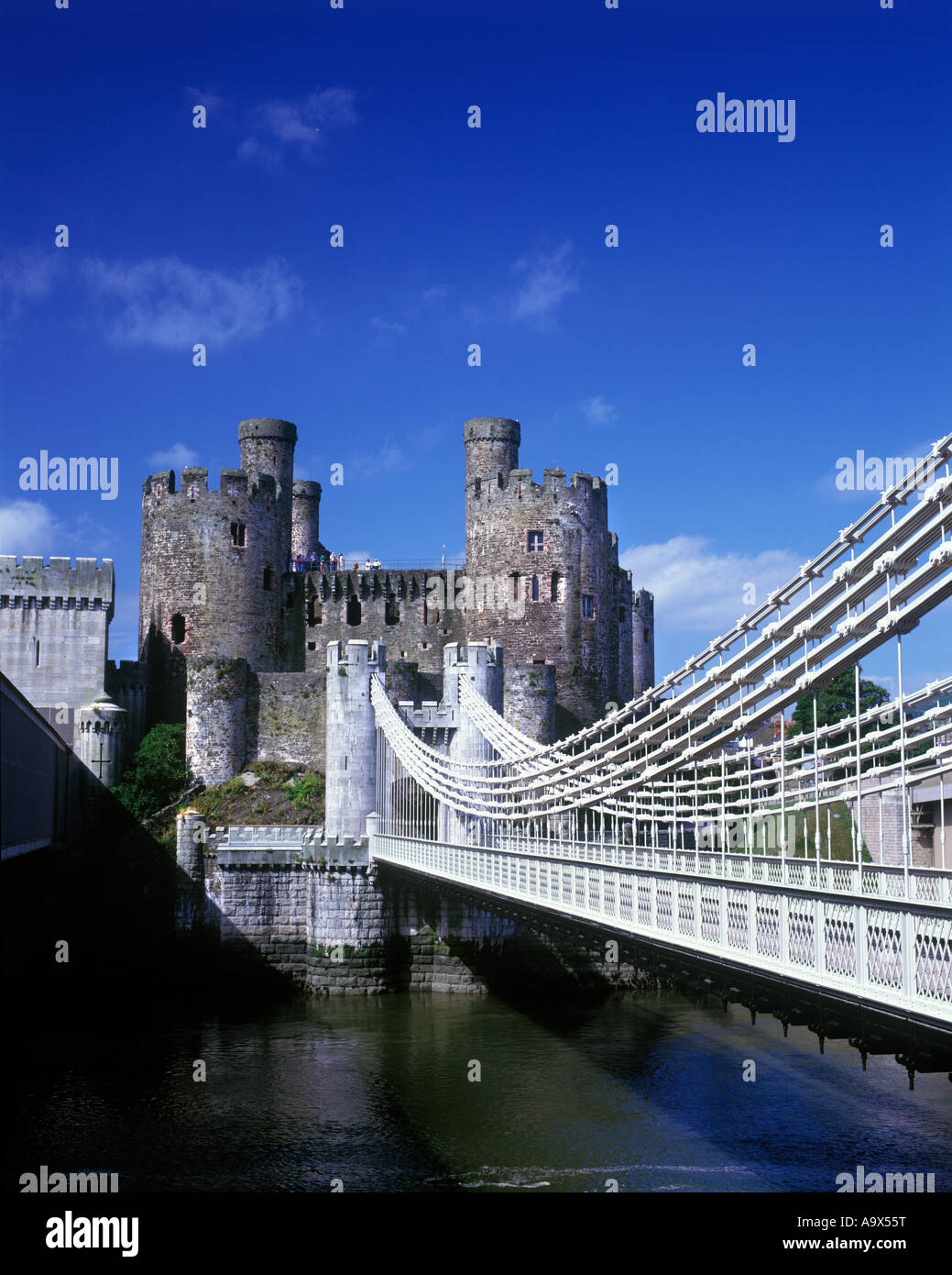 TELFORD SUSPENSION BRIDGE CONWY CASTLE GWYNEDD NORTH WALES COAST UK