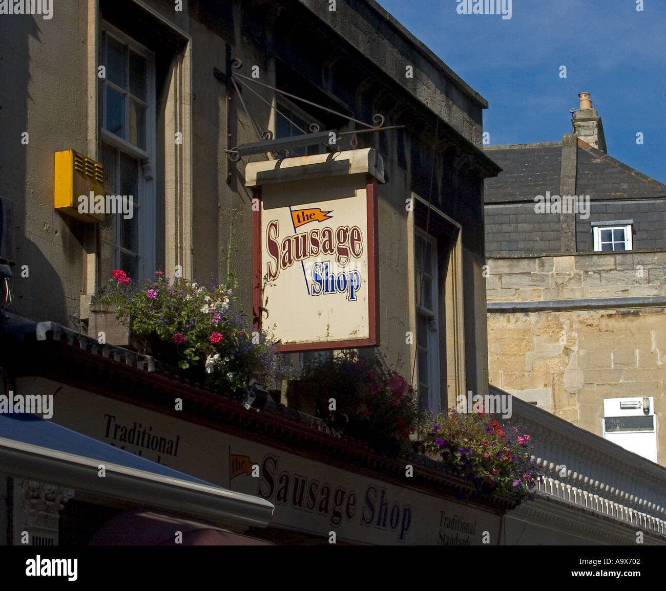 Fascia signage for The Sausage Shop which traded from 1994 to 2014 in Green Street Bath England