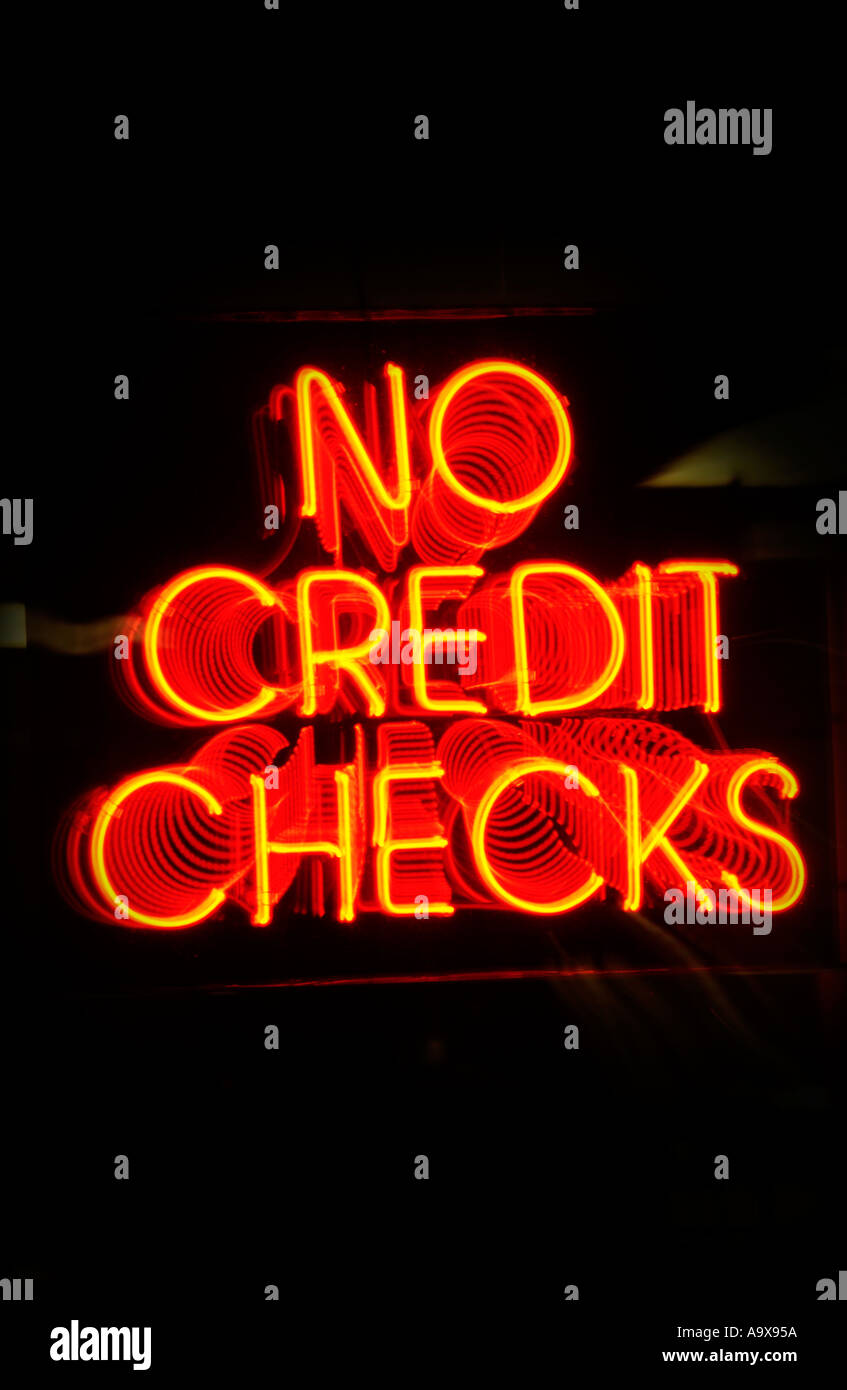 No Credit Checks Neon Sign Stock Photo Alamy