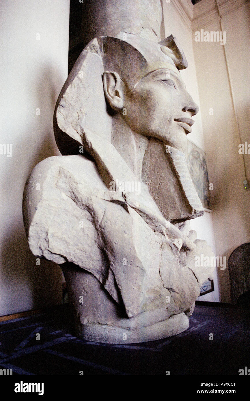 Bust of pharaoh Akhenaten known as Amenhotep IV at the Egyptian Museum in Cairo Egypt Stock Photo