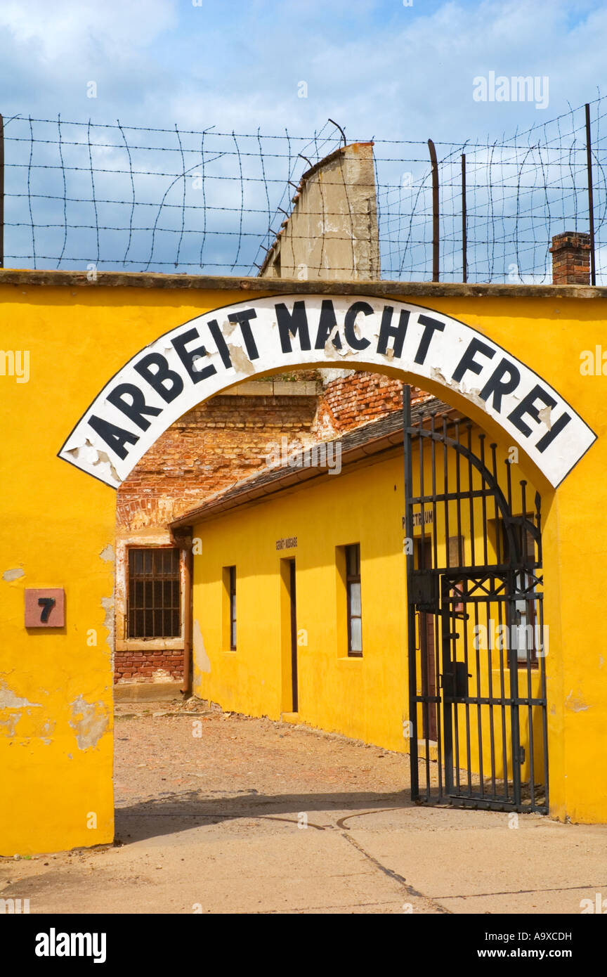 Mala Pevnost, Little Fortress, Arbeit Macht Frei sign, Terezin, Czech Republic, Europe Stock Photo