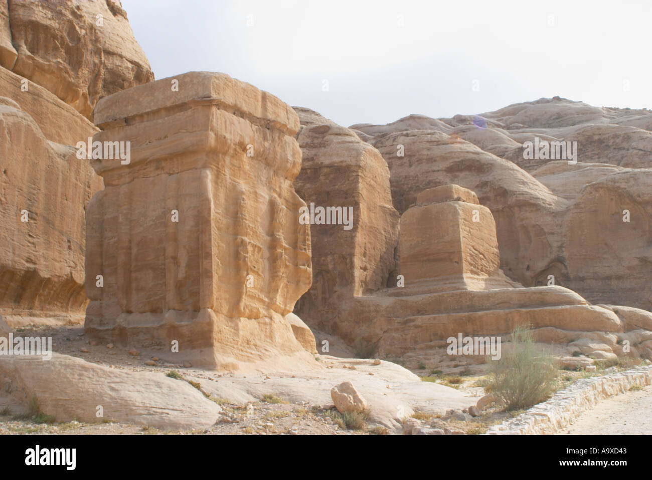 The Djinn Blocks on the path in to Petra Jordan Stock Photo