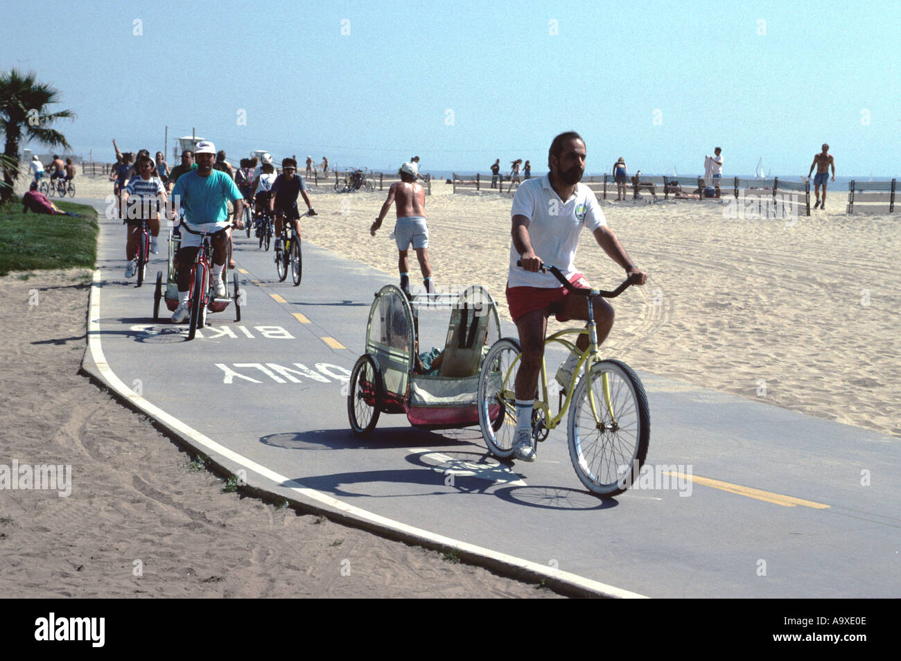 Cyclist with trailer on Venice Beach Los Angeles CA USA Stock Photo Alamy