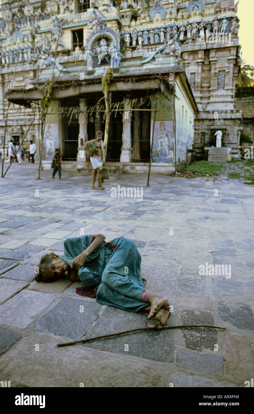 sleeping beggar woman, India Stock Photo