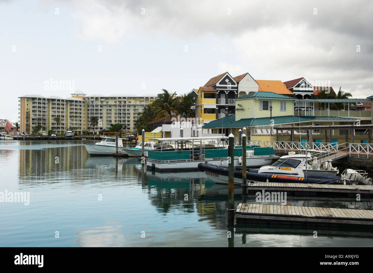 Waterside docks buildings boats Port Lucaya Freeport Grand Bahama