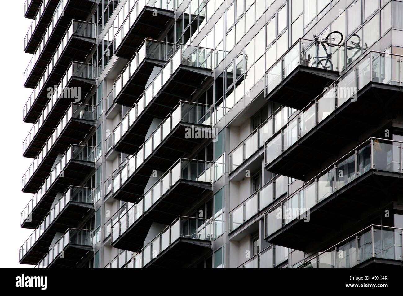 Cycle on balcony of The Edge Building Apartment block in Manchester ...