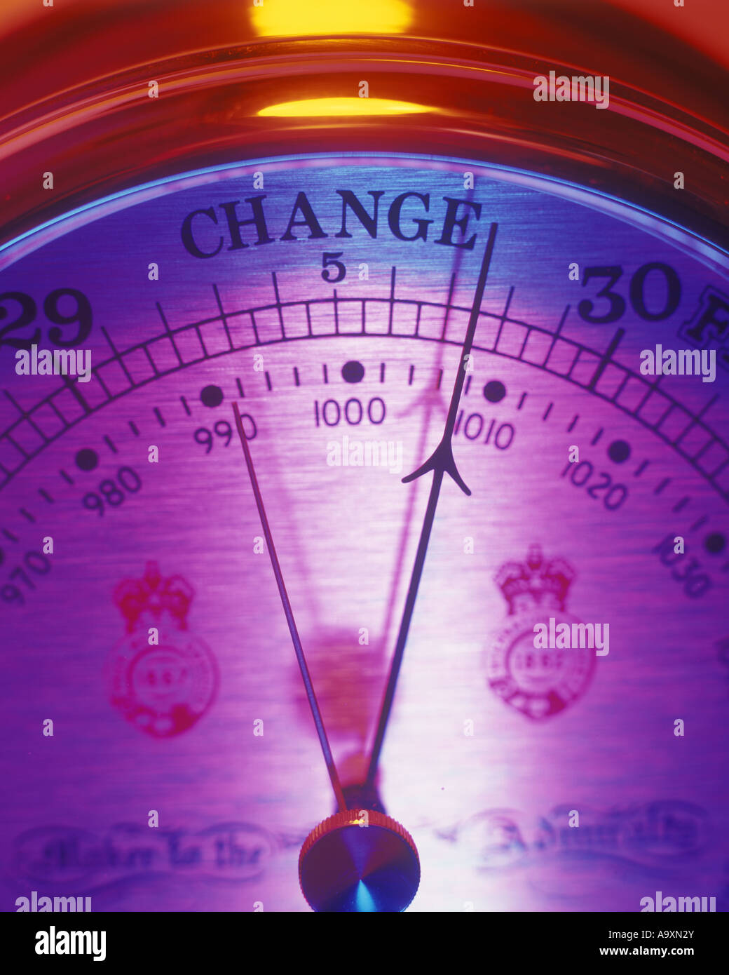 CHANGE OF ATMOSPHERIC PRESSURE ON BAROMETER Stock Photo Alamy