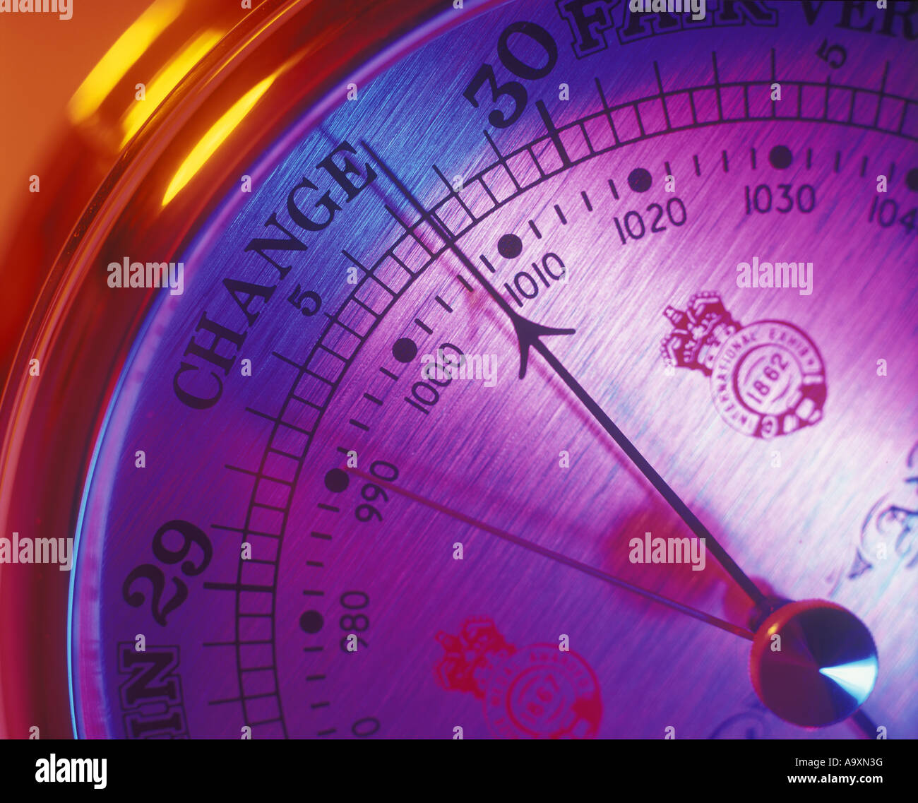 CHANGE OF ATMOSPHERIC PRESSURE ON BAROMETER Stock Photo Alamy