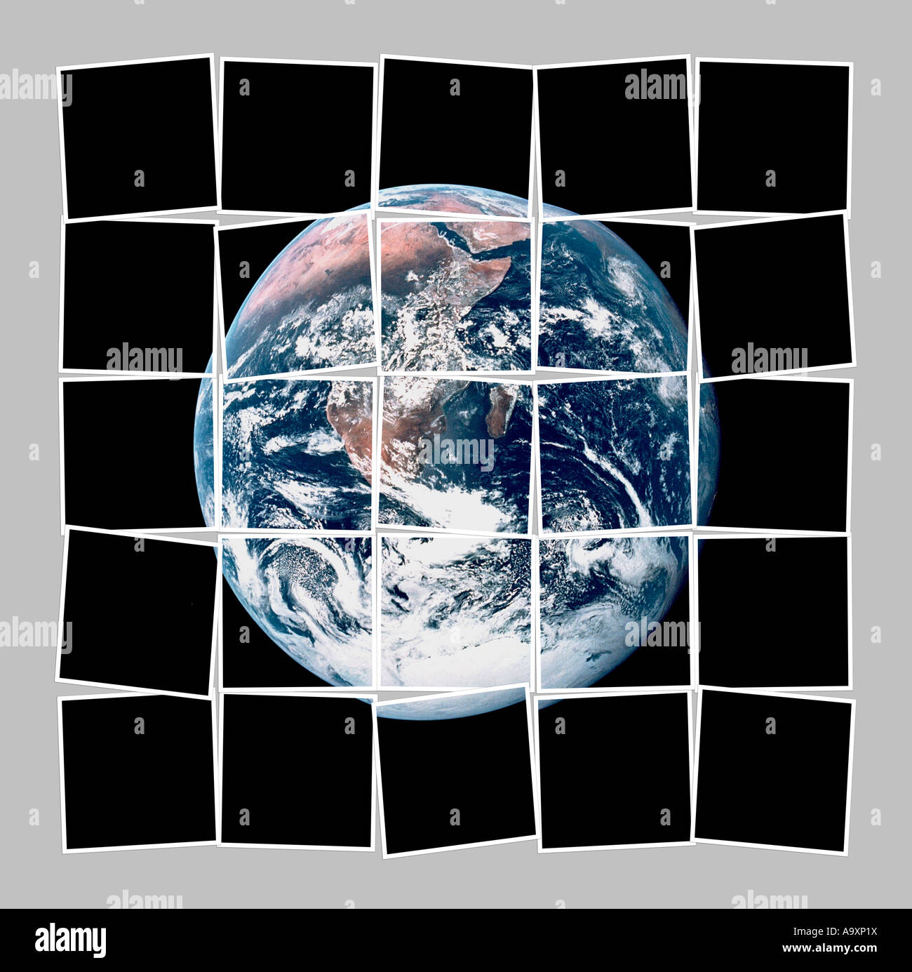 Earth photographed from the Apollo 17 space capsule in outer space displayed in multiple screen pattern Stock Photo