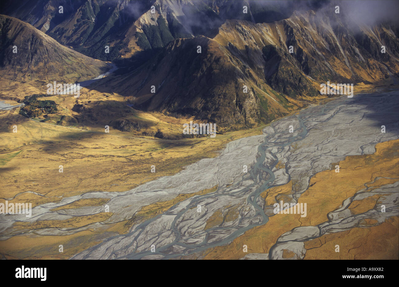 Aerial view of river South Island New Zealand Stock Photo - Alamy