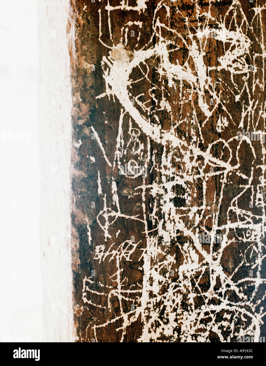 bright white graffiti on brown wall Stock Photo