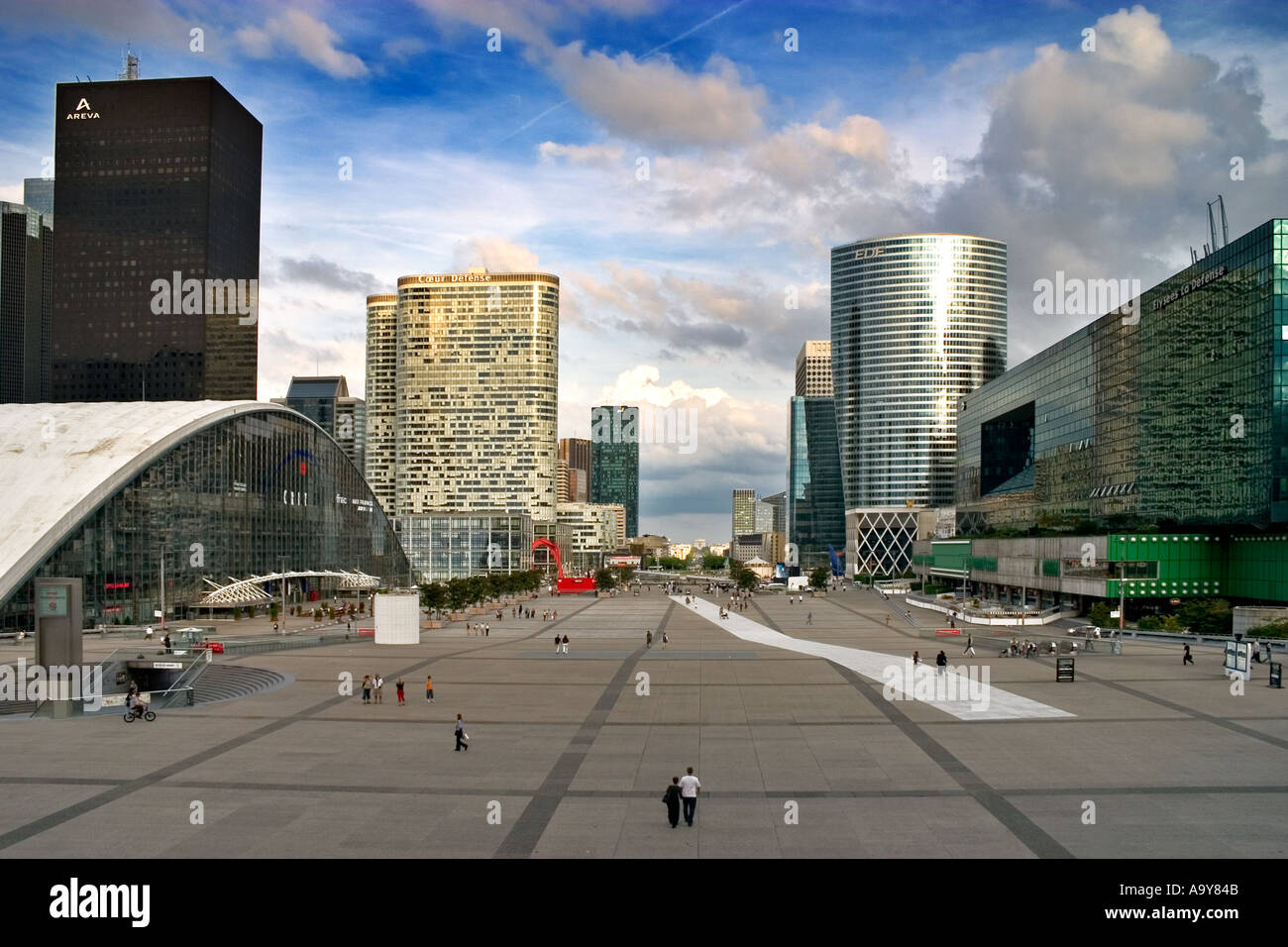 Skyscrapers and ground area in front of La Defence arch Paris France Europe Stock Photo