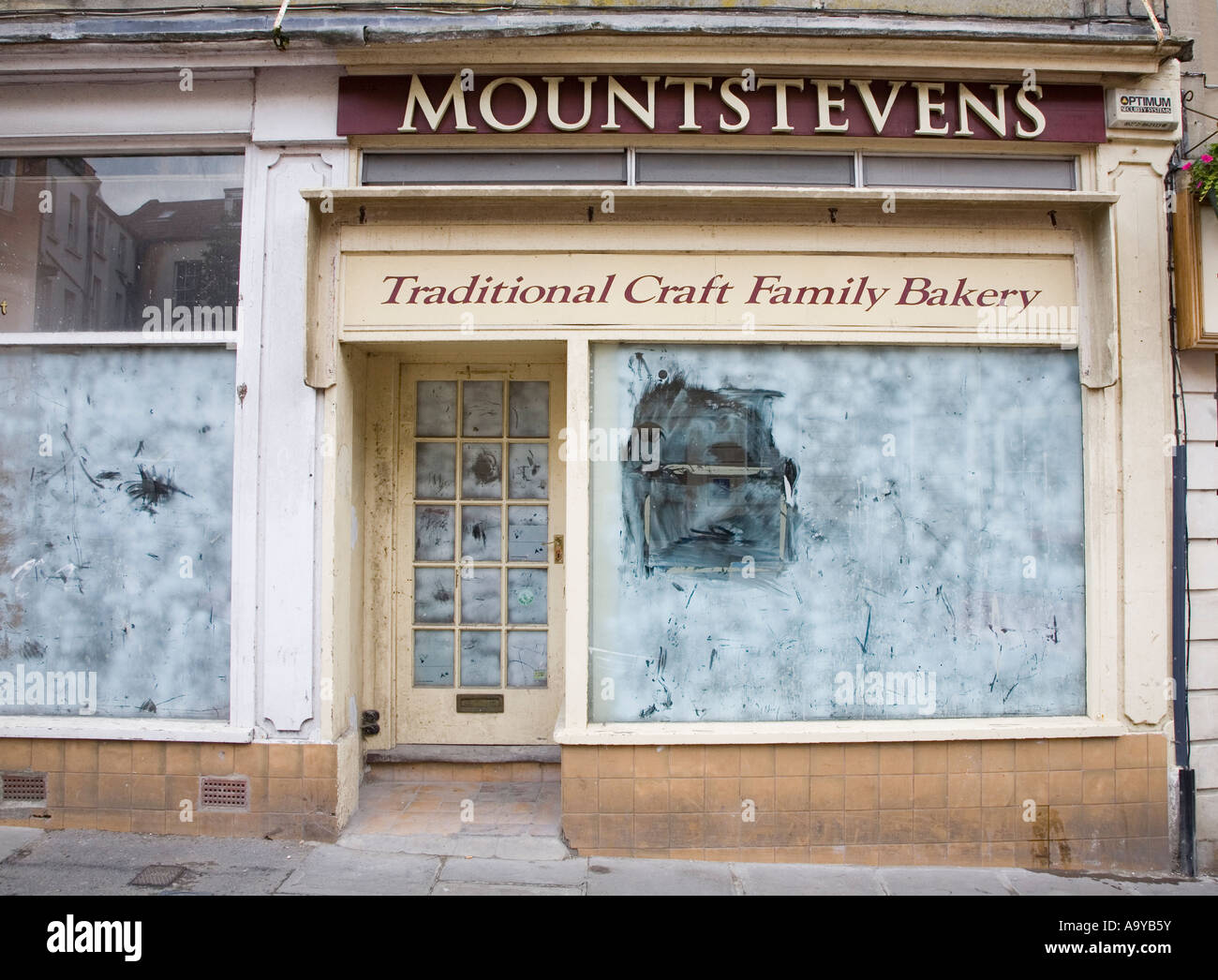 Bakers shop closed down in town high street Shepton Mallet Somerset