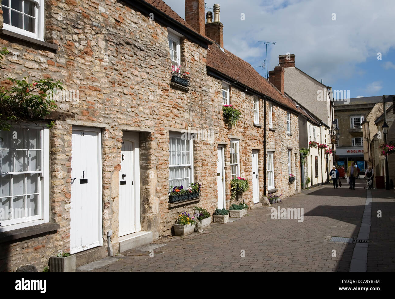 Row of stone built terraced houses Wells England UK Stock Photo Alamy