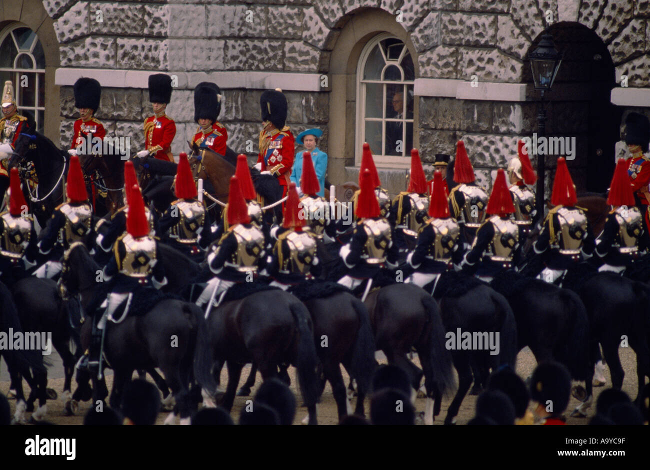 Trooping the Colour in London in England in Great Britain in the United Kingdom UK. History Pomp Pageantry Historical Show Culture Lifestyle Stock Photo