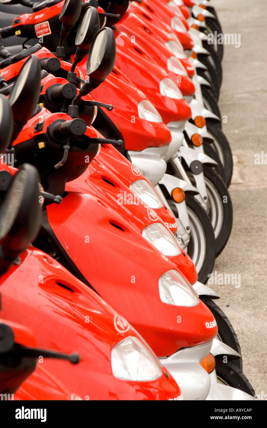 Bermuda row line red motor scooters Stock Photo Alamy