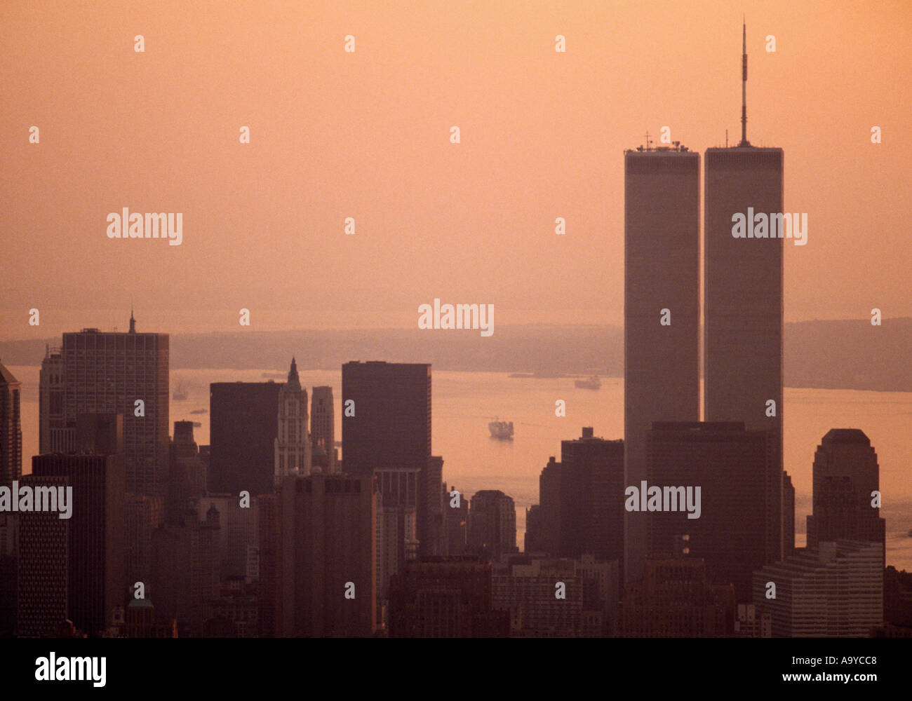 World Trade Center Twin Towers in Manhattan Island in New York City in the United States of America USA Stock Photo
