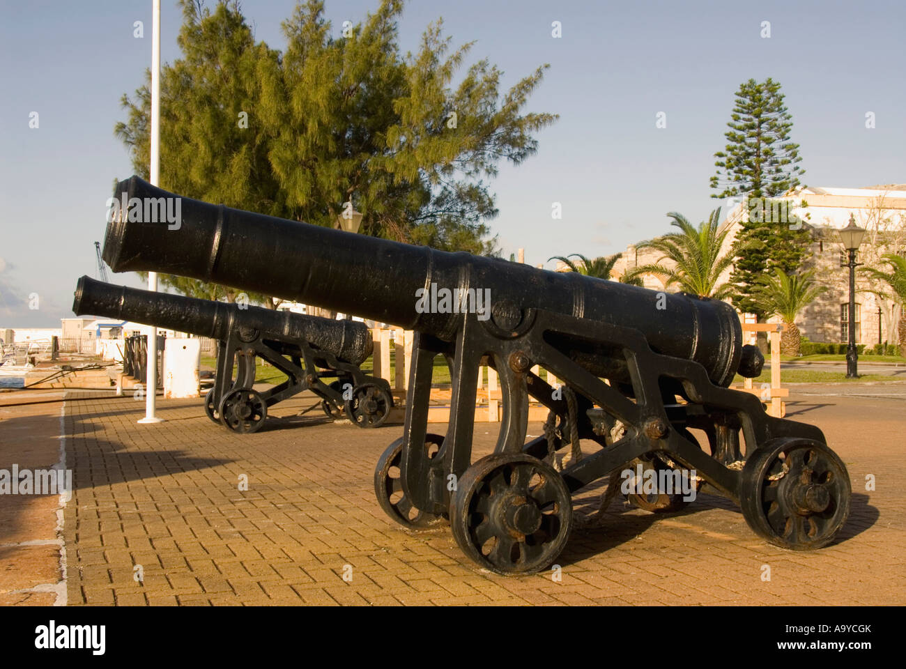 Bermuda Dockyard cannons on waterfront Stock Photo