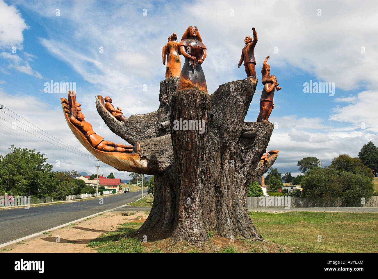 Wood sculpture in Leggerwood, Northern Tasmania, Australia Stock Photo
