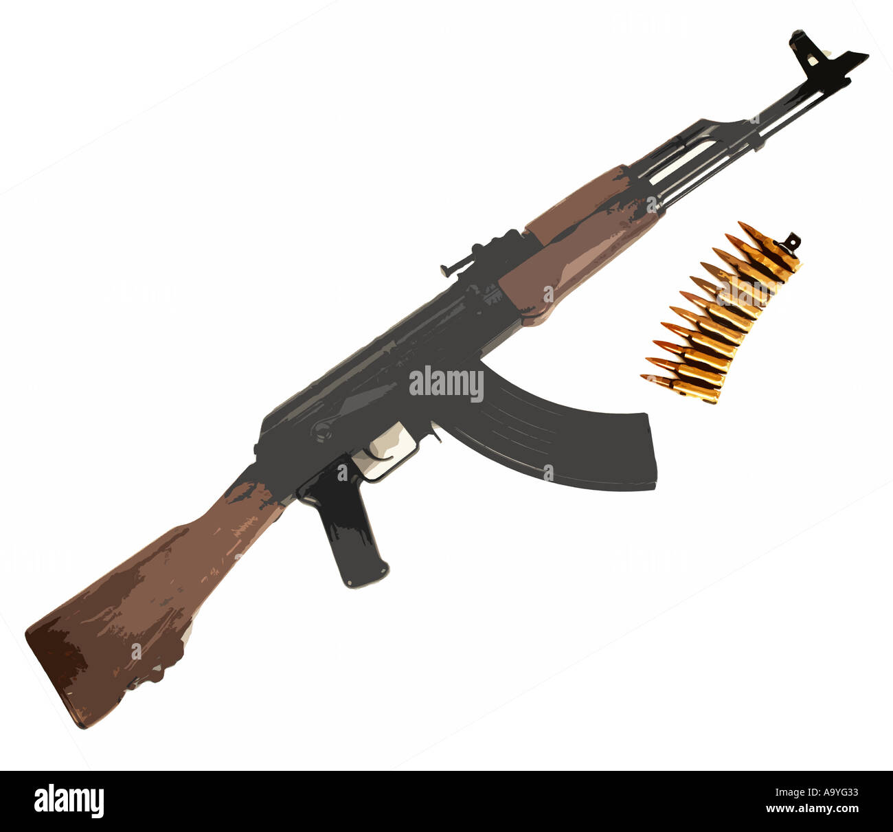 illustration of a kalashnikov ak47 assault rifle with bullets ammunition Stock Photo