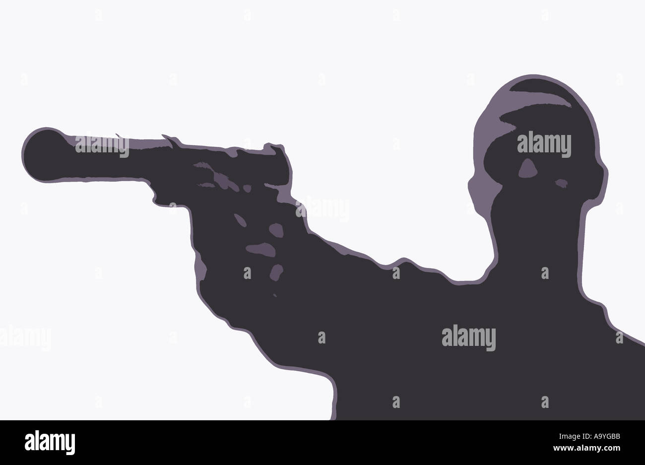 illustration of a man pointing a silenced gun like a hitman Stock Photo