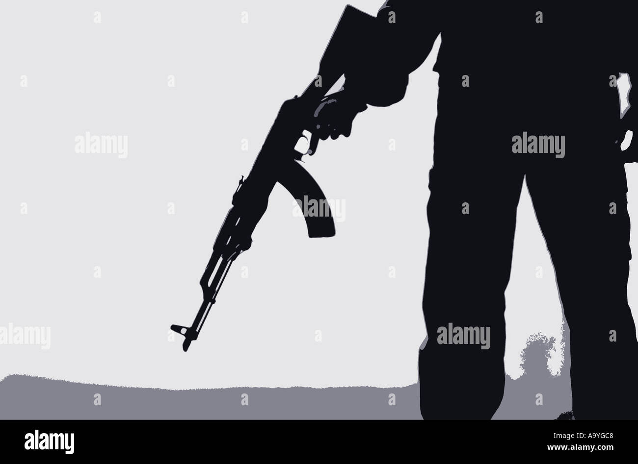 illustration of a man holding a kalashnikov ak47 assault rifle Stock Photo