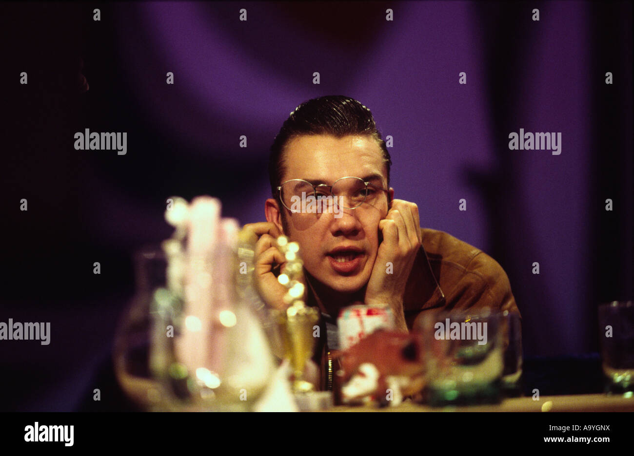 Mark Lammar in rehearsals for the cult British Television show The Word London UK Stock Photo