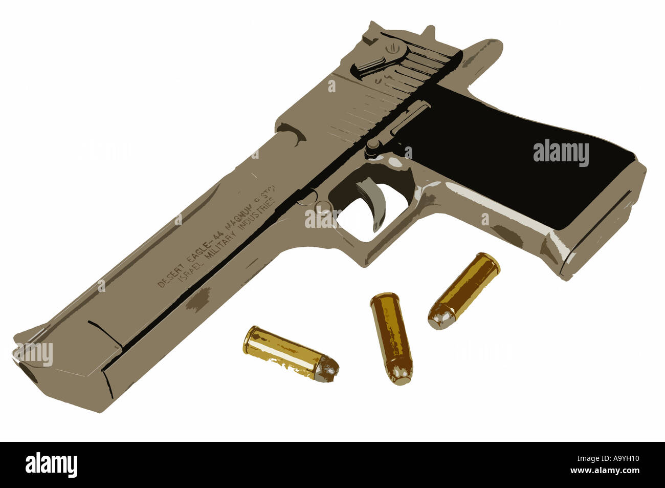 illustration of a desert eagle gun pistol with bullets ammunition Stock Photo