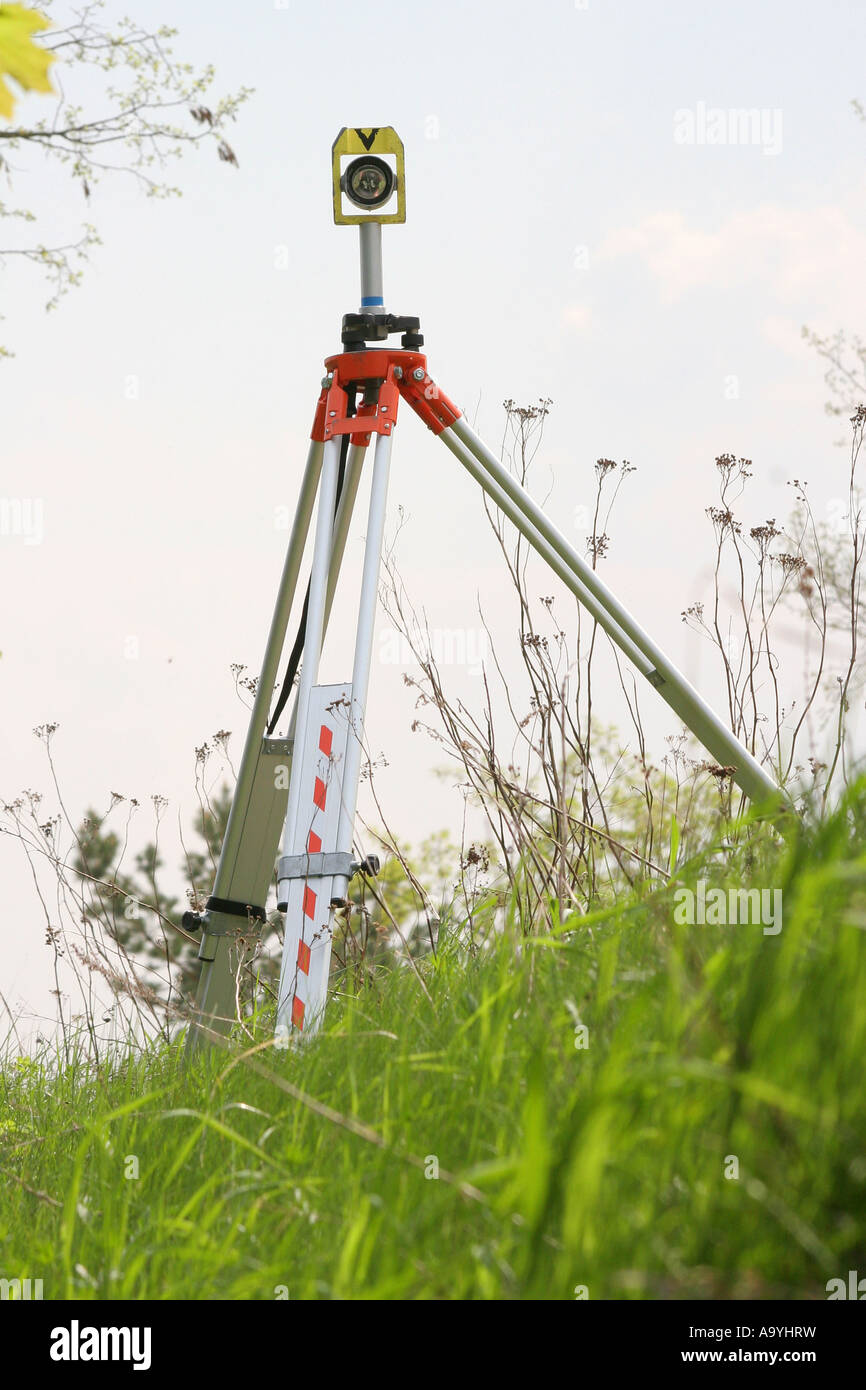 Reflector on a tripod for cadastral survey Stock Photo