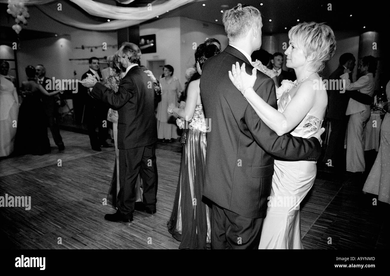 Poland, Lodz, guests dancing at party (B&W) Stock Photo