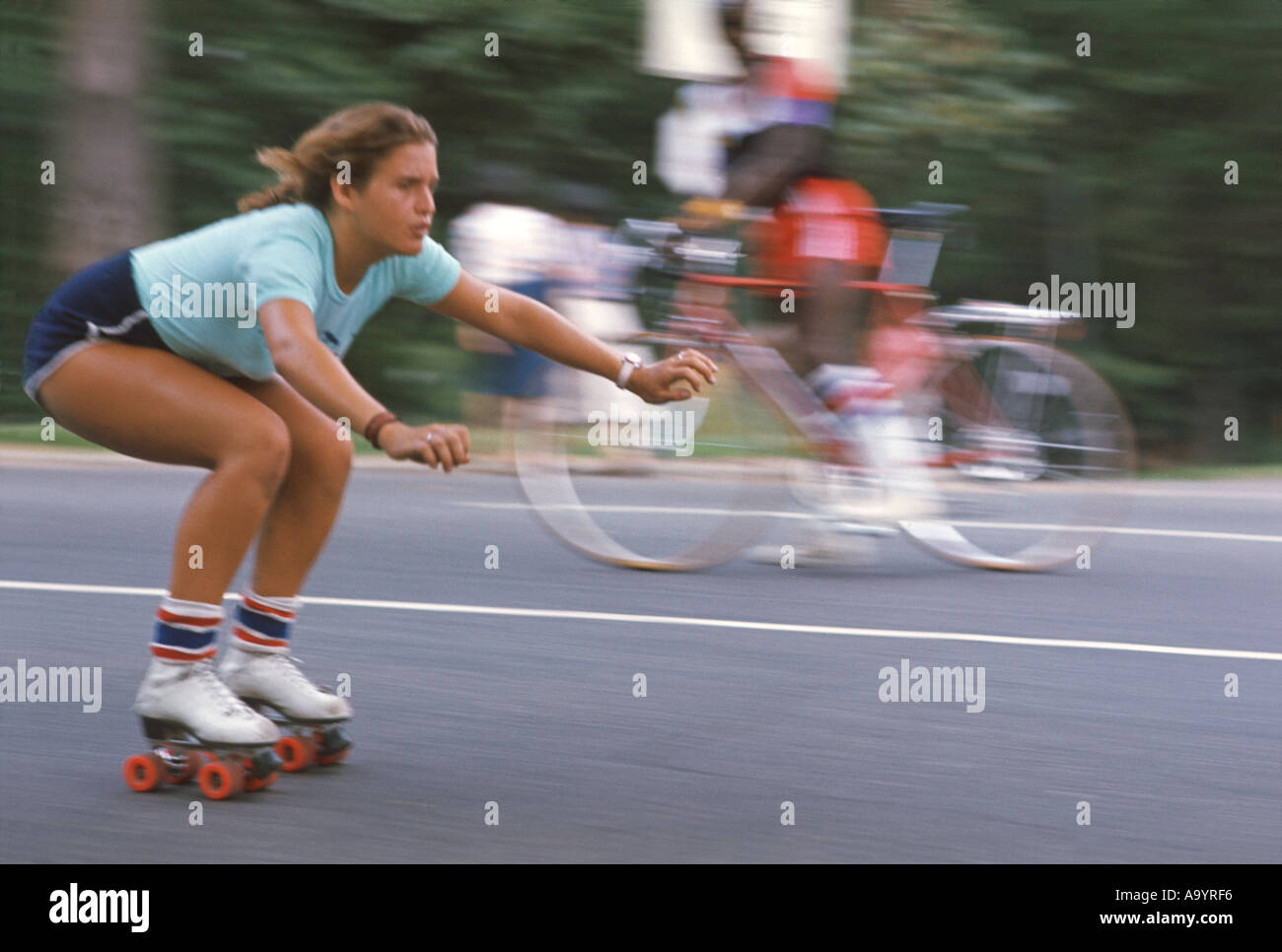 'Rollerskating girl, 'Central Park', ^Manhattan, 'New York' USA' Stock Photo