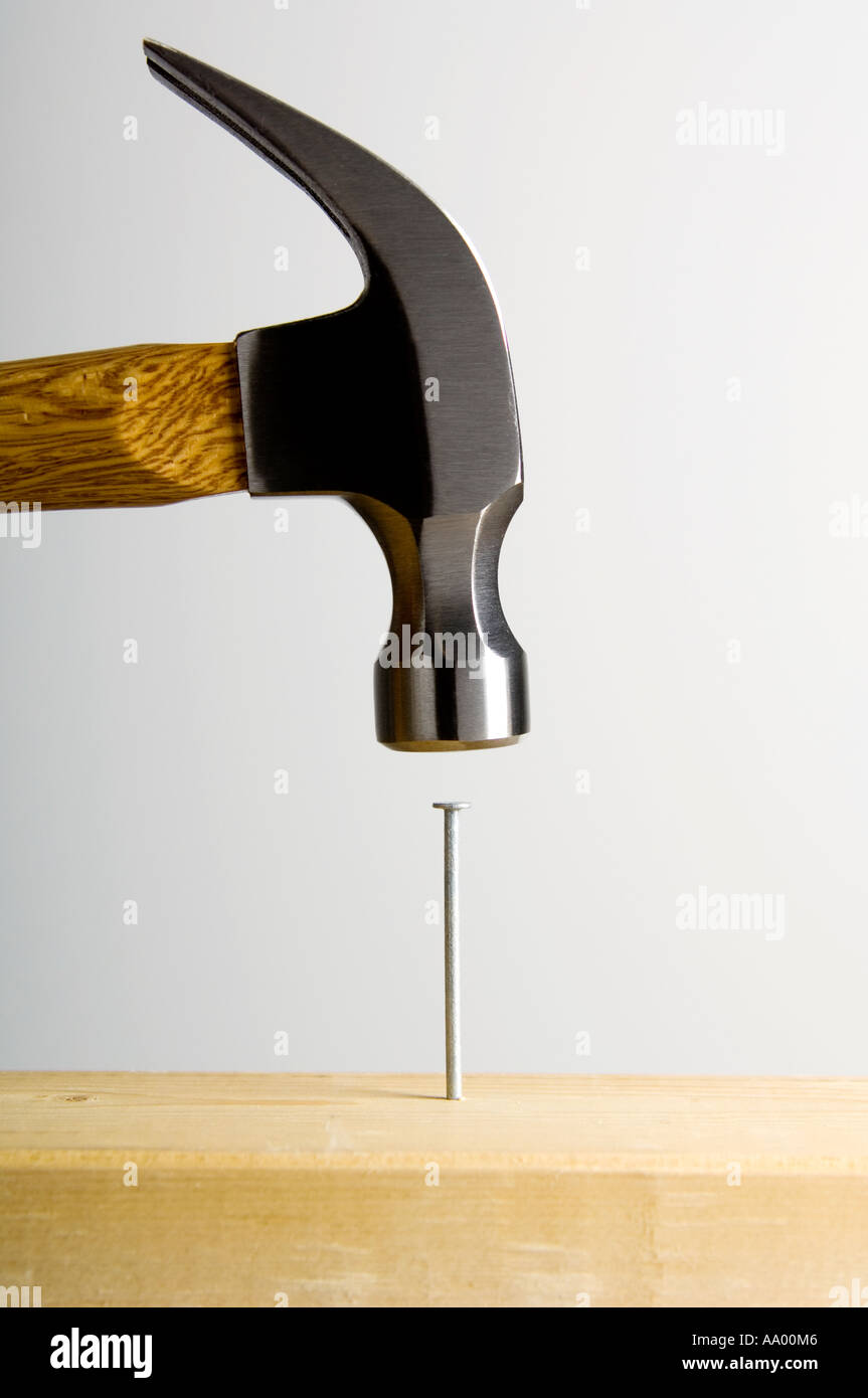 Nail being hammered into wood Stock Photo Alamy