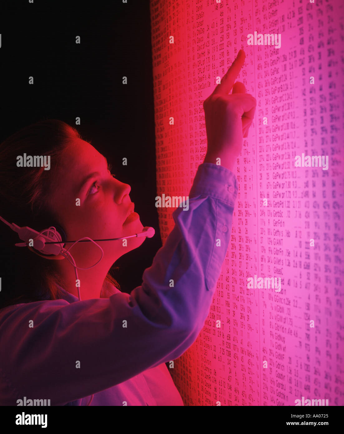 stock broker charting stock movements on large lighted chart Stock Photo