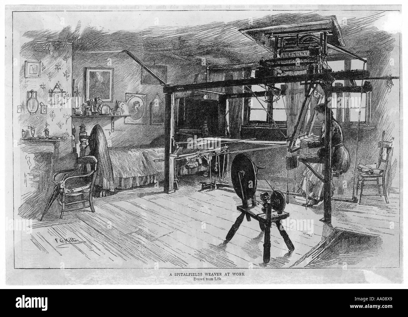 Silk Weaver 1855 Stock Photo