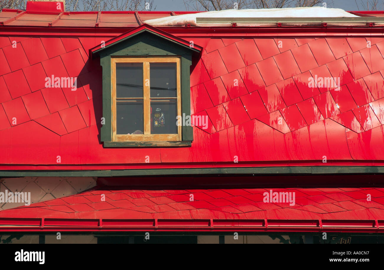 Details of a red metal roof on a building in Trait Carre, the oldest settlement in North America Stock Photo