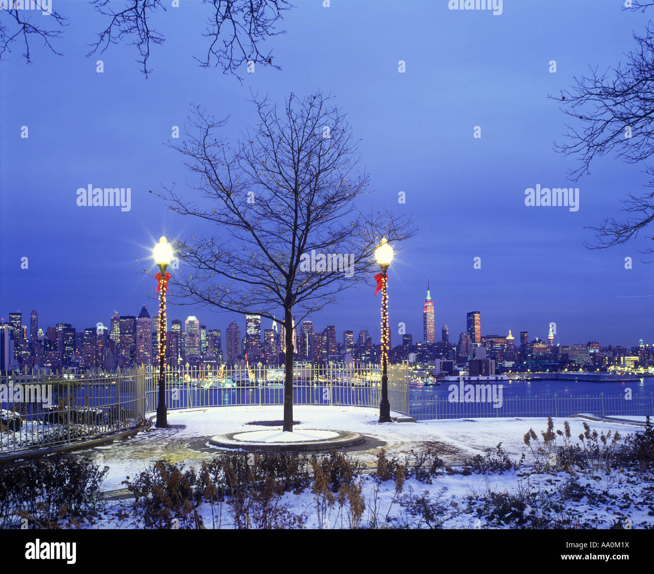 CHRISTMAS LIGHTS MANHATTAN NEW YORK CITY FROM WEEHAWKEN PARK NEW JERSEY