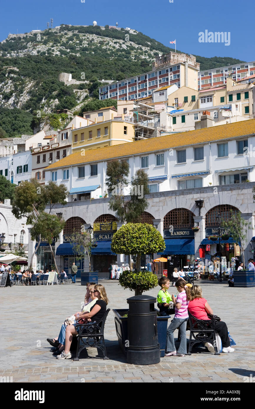 Enjoying the sunshine in Casemates Square Gibraltar Stock Photo