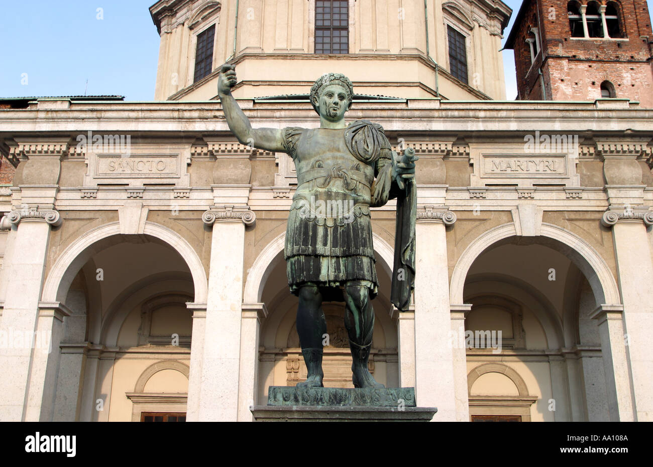 Statue of Constantine in San Lorenzo alle Colonne Milan Italy Stock