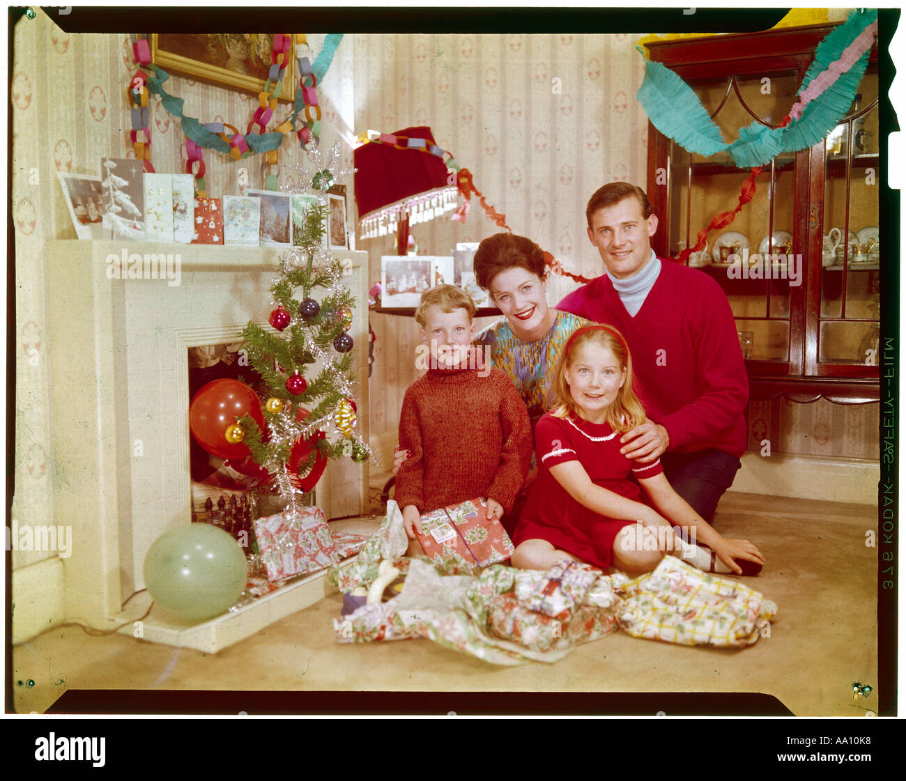 Family Christmas 1960s Stock Photo