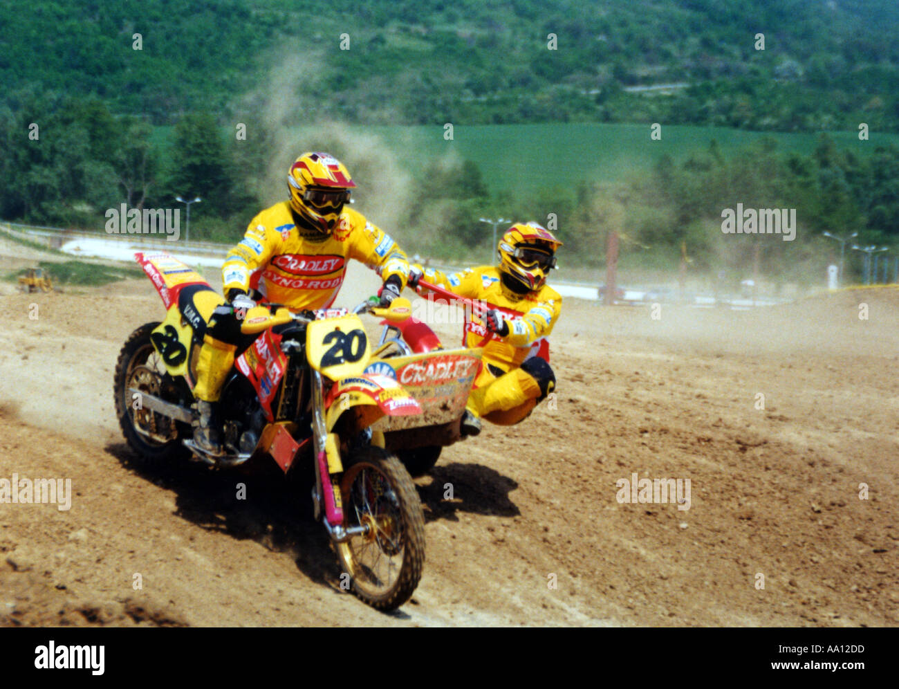 race of motorcycles with sidecars Stock Photo
