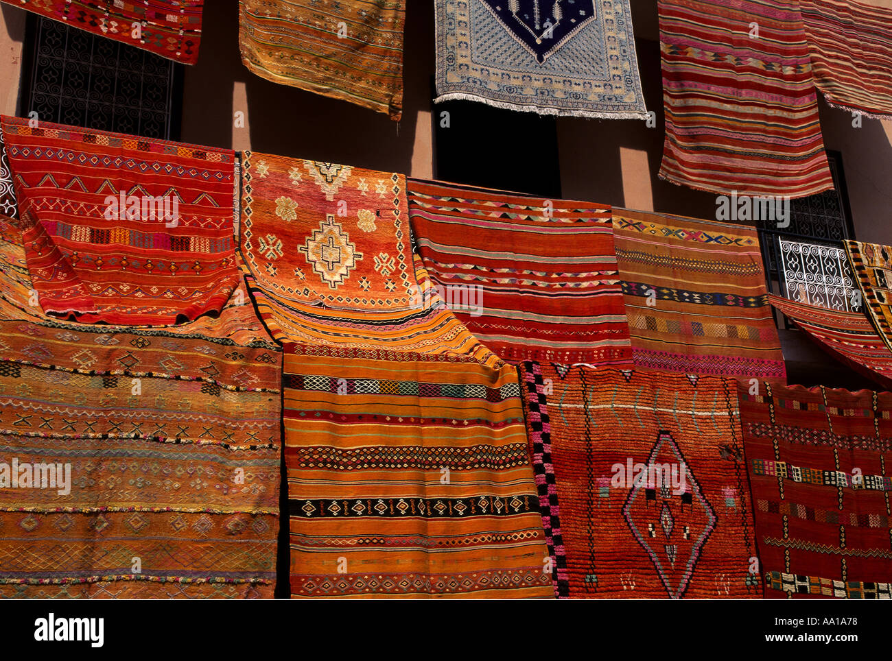 Morocco Marrakech Souk Market of Carpet Stock Photo