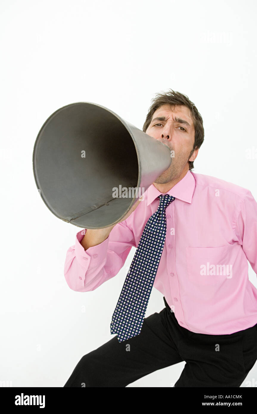 Man using megaphone Stock Photo - Alamy