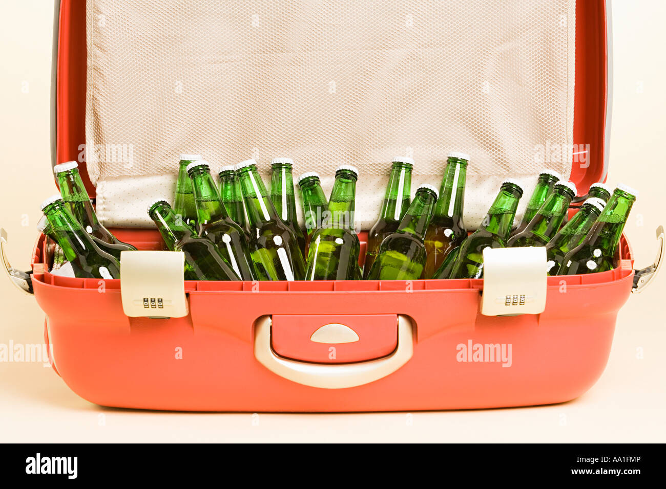 Beer bottles in a suitcase Stock Photo Alamy