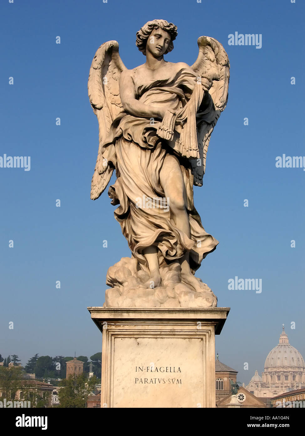 decimo Statue  of an Angel carrying a symbol of the Passion on Sant Angelo bridge Rome Italy Stock Photo