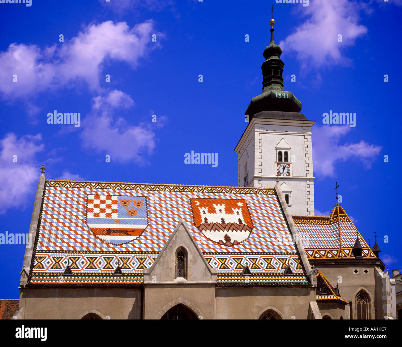Croatia Zagreb St Marks Church Tiled Roof With Coats Of Arms Stock 