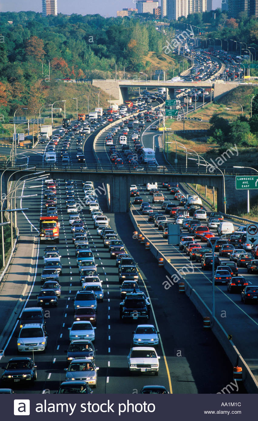 Morning Rush Hour Traffic Jam On The Don Valley Parkway Going Into